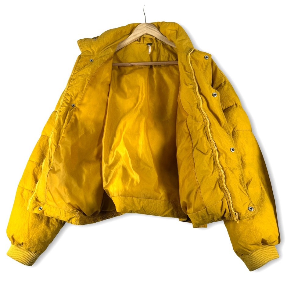 Free People Womens Yellow Slouchy Cropped Puffer Jacket Sz S Small - Picture 3 of 5
